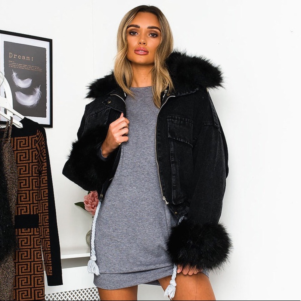 Black Denim Fur Collar and sleeves